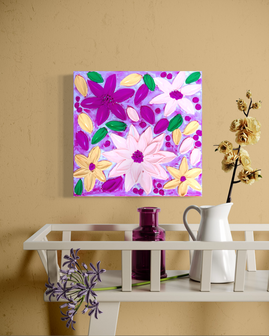 Blush Petals & Lavender Skies on a 10x10 Canvas